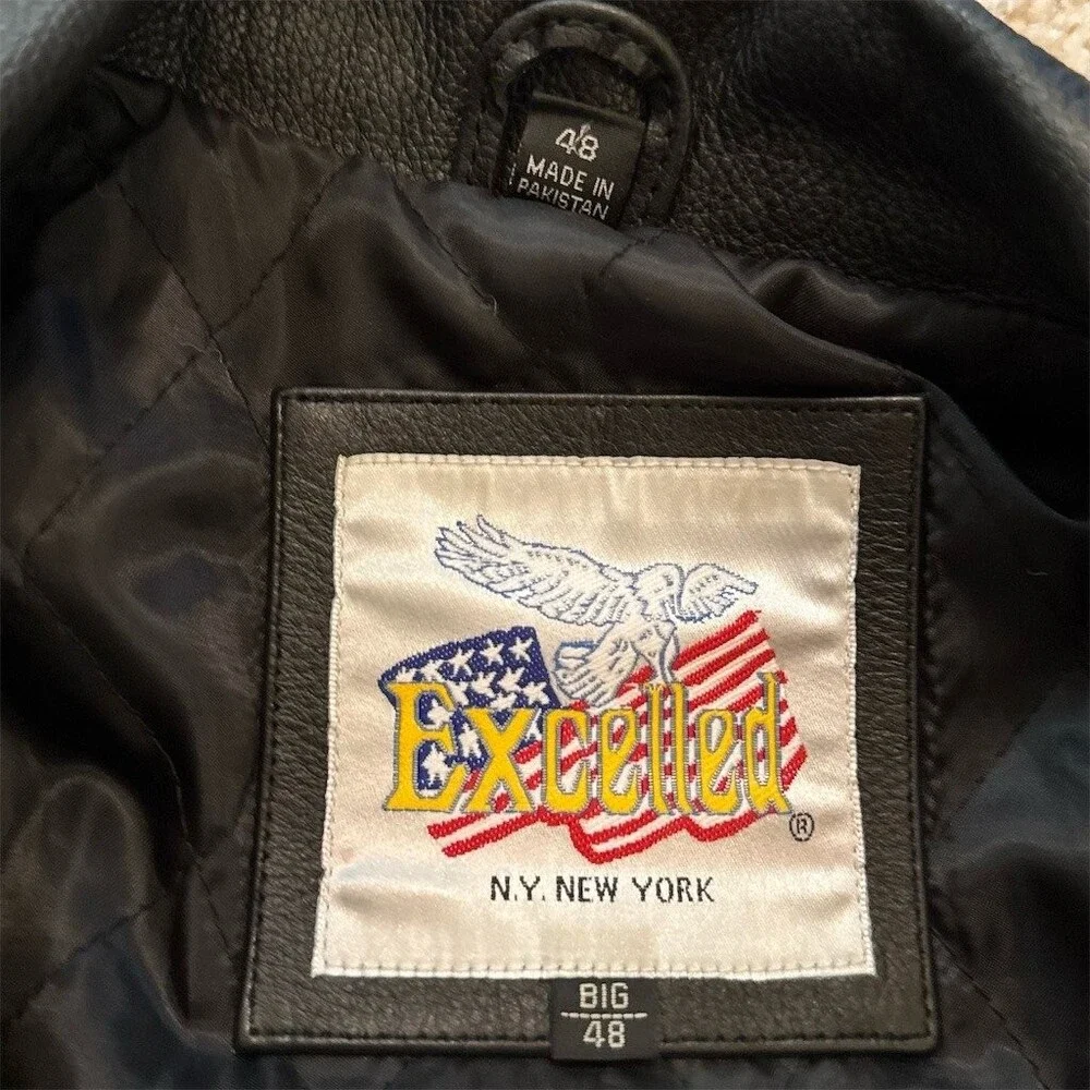 Excelled Motorcycle Jacket Mens Size 48 Black Belted Asym Zip Big & Tall